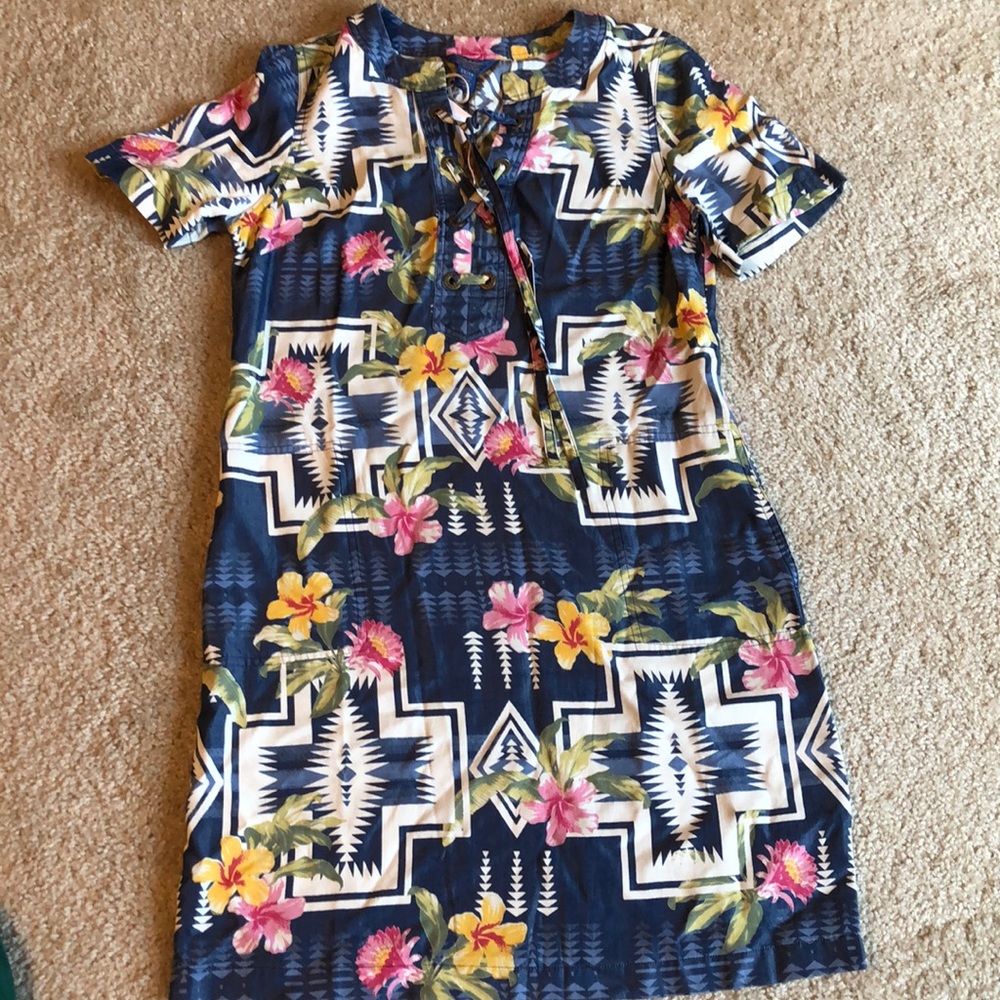 Tommy Bahama Aloha Shift denim Dress blue pink floral flowers yellow size XS - Picture 3 of 8